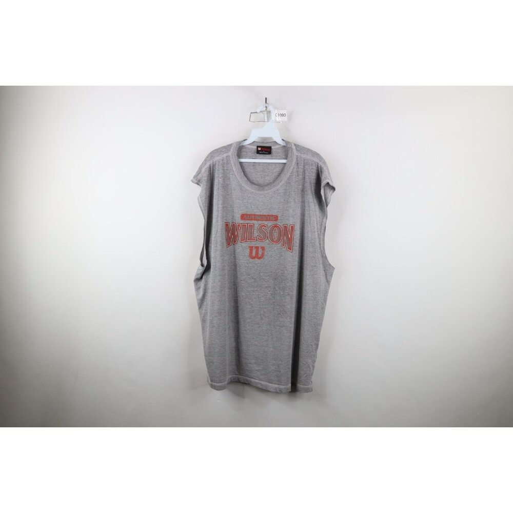 Vintage 90s Wilson Mens 2XL Thrashed Spell Out Sleeveless Muscle T-Shirt Gray